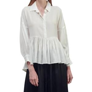 NEW AMENTE high and low button bown shirts in white